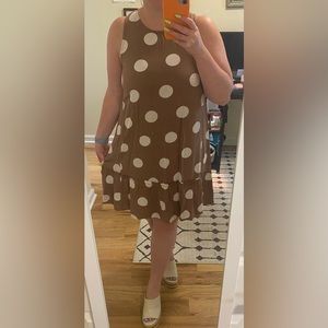 LOFT brown polka dot dress with bow detail